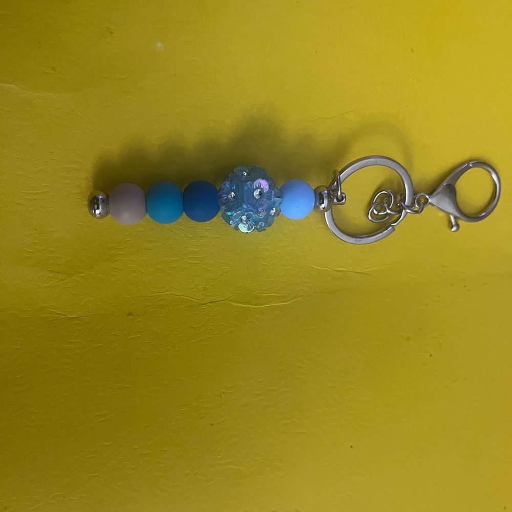 Blue Beaded Keychain